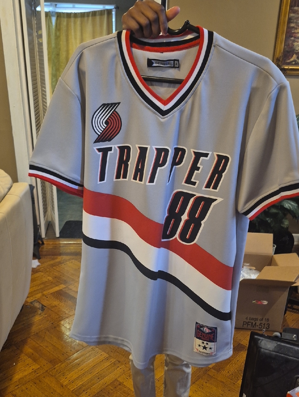Trapper 88 Gray, Red & Black Athletic Jersey
